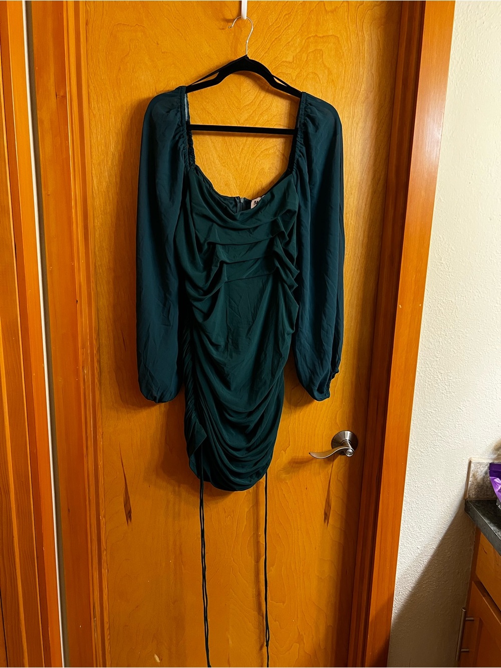 Princess Polly Forest Green Ruched Long-Sleeve Mini Dress